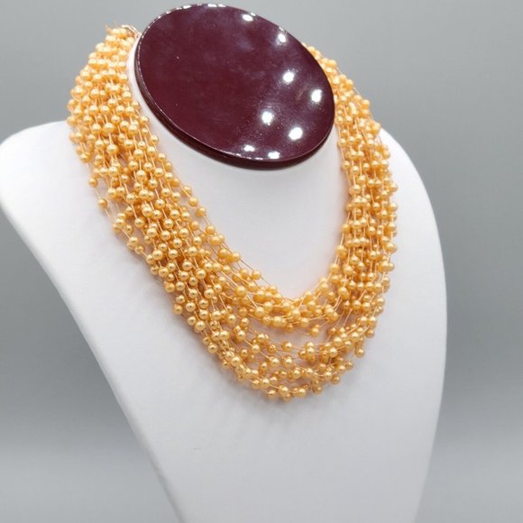 Womens Orange Simulated Pearls Multi Strand Necklace Made in Hong Kong Vtg 16 in - Picture 2 of 7